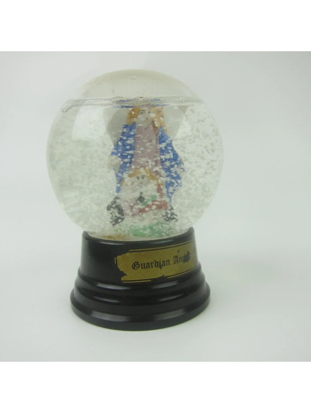 Vintage 1950s Snow Globe Guardian Angel Children Girl Holds Baby Boy 3.5